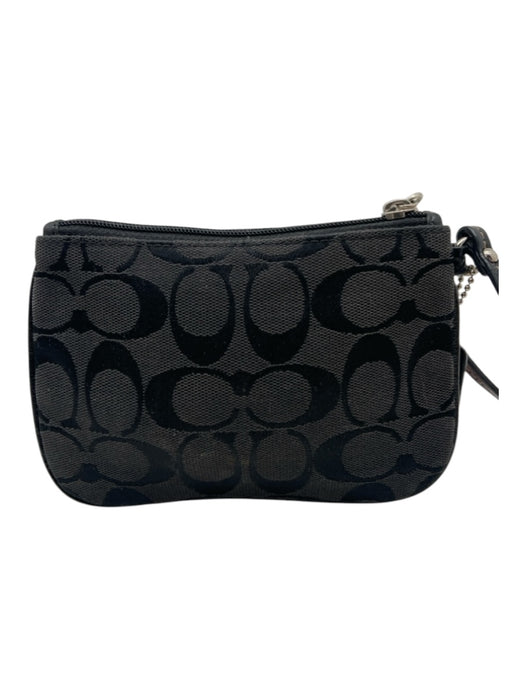 Coach Black & Grey Canvas Leather Detail All Over Print Hand Strap Wallets Black & Grey