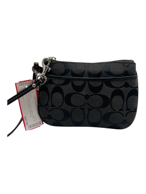 Coach Black & Grey Canvas Leather Detail All Over Print Hand Strap Wallets Black & Grey