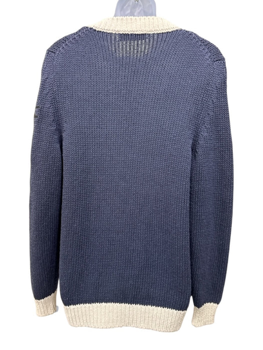 Kiton Size M Blue & White Cotton Cardigan Men's Sweater Blue & White / M