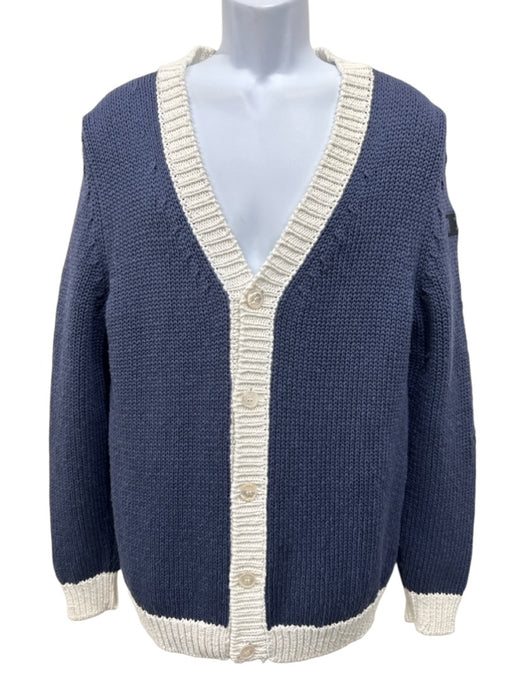 Kiton Size M Blue & White Cotton Cardigan Men's Sweater Blue & White / M
