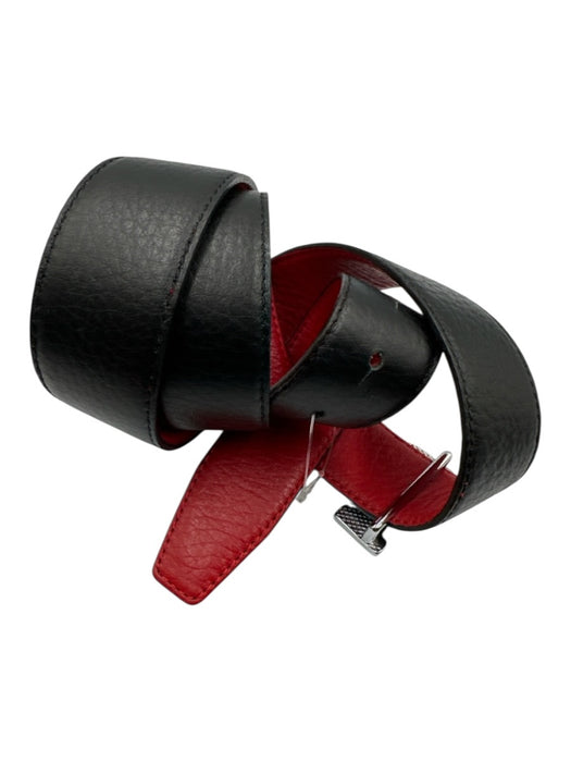 Hermes Black & Red Leather Silver Hardware Logo Belts Black & Red / 36