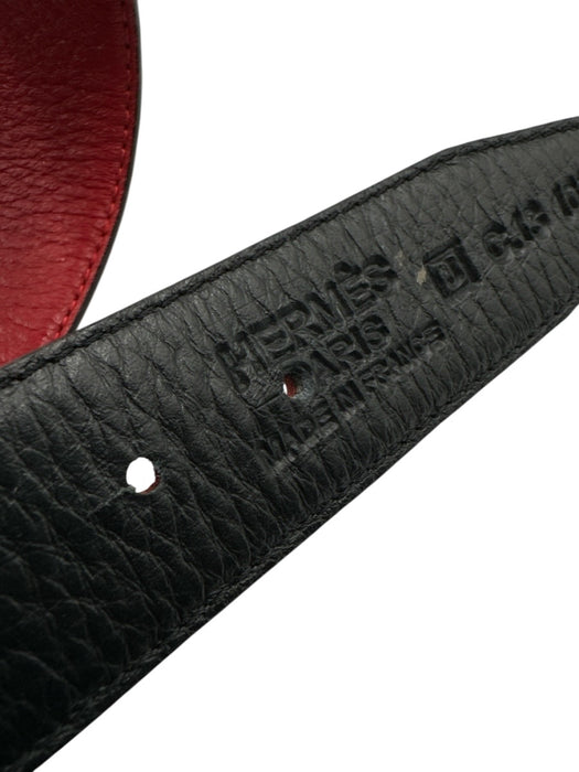 Hermes Black & Red Leather Silver Hardware Logo Belts Black & Red / 36