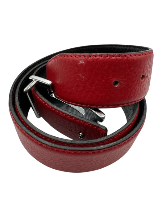 Hermes Black & Red Leather Silver Hardware Logo Belts Black & Red / 36