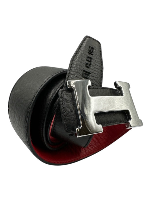 Hermes Black & Red Leather Silver Hardware Logo Belts Black & Red / 36