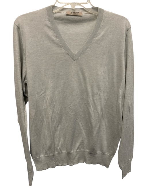 Fioroni Size M Light blue Cotton Blend Solid Knit V Neck Men's Sweater Light blue / M