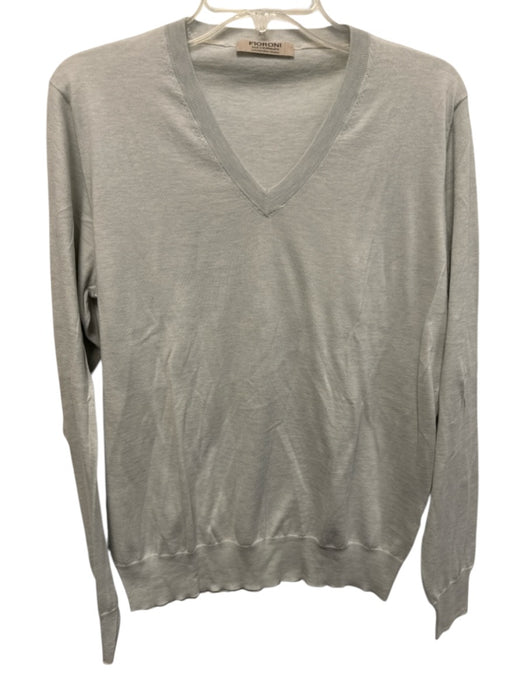 Fioroni Size M Light blue Cotton Blend Solid Knit V Neck Men's Sweater Light blue / M