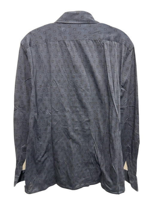 Kiton Size 15.5 Blue & Navy Print Cotton Blend Abstract Men's Long Sleeve Shirt Blue & Navy Print / 15.5