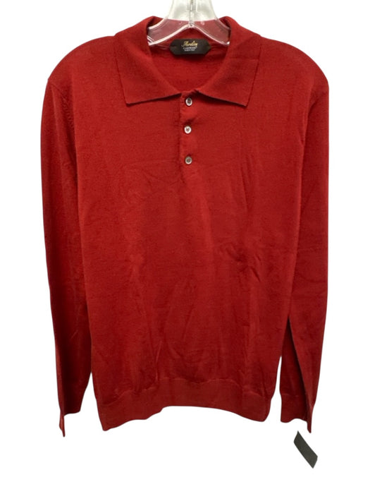 Aurelien Size Est M Red Wool Blend Solid Knit Polo Men's Sweater Red / Est M