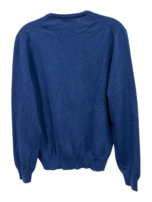 Gran Sasso Size Est M Blue Cashmere Solid V Neck Men's Sweater Blue / Est M