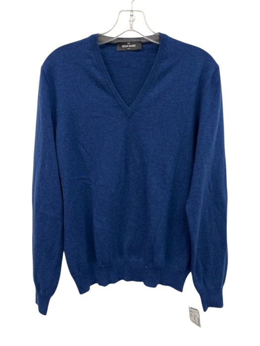Gran Sasso Size Est M Blue Cashmere Solid V Neck Men's Sweater Blue / Est M