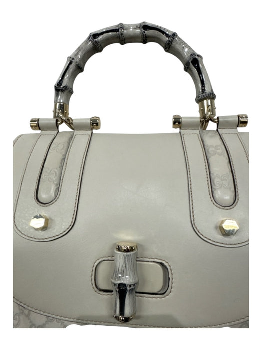 Gucci Light Gray Leather Guccisima Bamboo Turn Lock Satchel Bag Light Gray / L