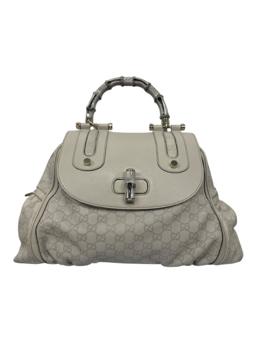 Gucci Light Gray Leather Guccisima Bamboo Turn Lock Satchel Bag Light Gray / L