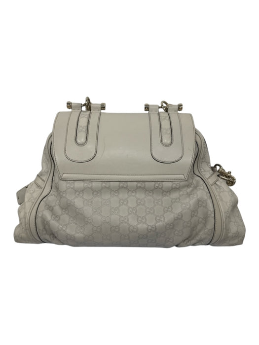 Gucci Light Gray Leather Guccisima Bamboo Turn Lock Satchel Bag Light Gray / L