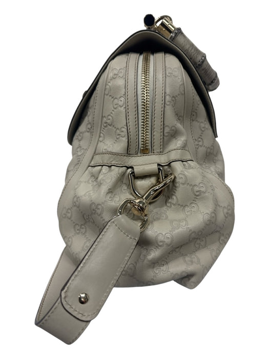 Gucci Light Gray Leather Guccisima Bamboo Turn Lock Satchel Bag Light Gray / L