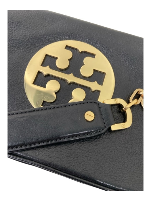 Tory Burch Black & Gold Leather & Metal Flap Shoulder Chain Rectangle Bag Black & Gold / Small