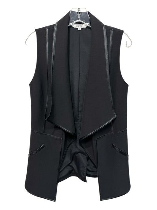 Crosby Size XS Black Polyester Sleeveless Open Front Pleather Detail Vest Black / XS