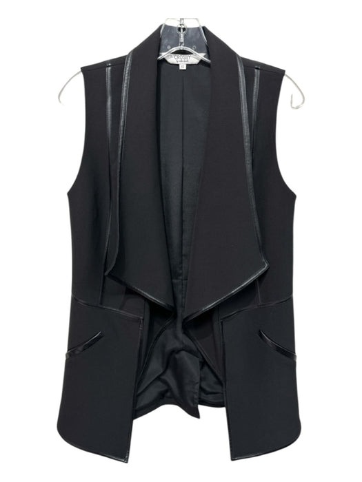 Crosby Size XS Black Polyester Sleeveless Open Front Pleather Detail Vest Black / XS