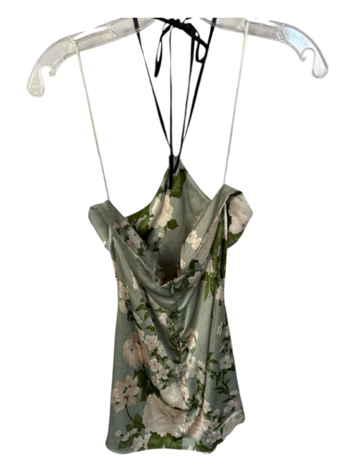 Reformation Size 2 Green & Cream Silk Halter Neck Flowers Back Zip Dress Green & Cream / 2