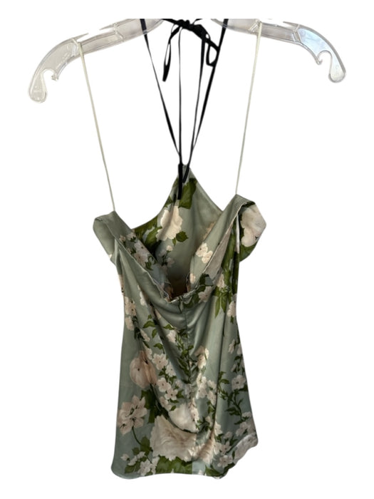 Reformation Size 2 Green & Cream Silk Halter Neck Flowers Back Zip Dress Green & Cream / 2