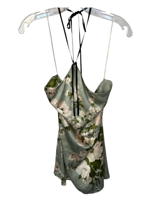 Reformation Size 2 Green & Cream Silk Halter Neck Flowers Back Zip Dress Green & Cream / 2