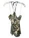 Reformation Size 2 Green & Cream Silk Halter Neck Flowers Back Zip Dress Green & Cream / 2
