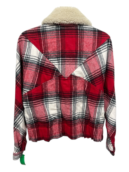 Splendid Size L Red, Black, Cream Cotton Flannel Plaid Faux Fur Collar Jacket Red, Black, Cream / L