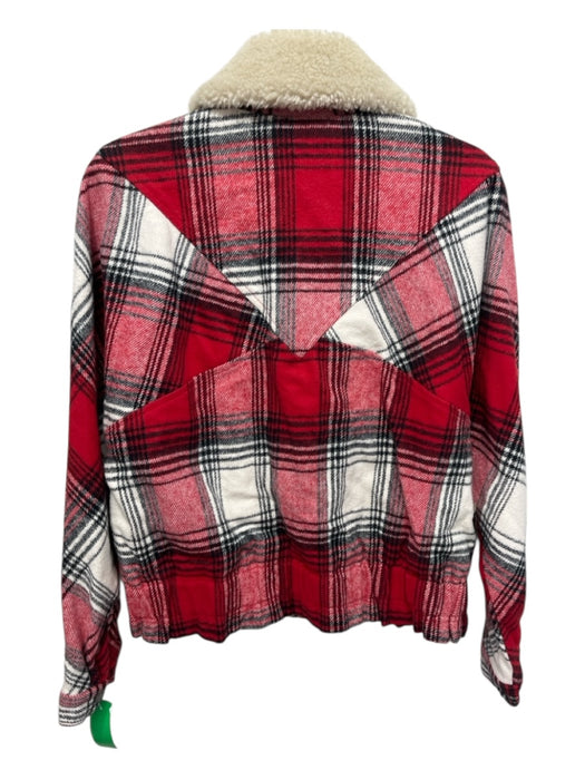 Splendid Size L Red, Black, Cream Cotton Flannel Plaid Faux Fur Collar Jacket Red, Black, Cream / L