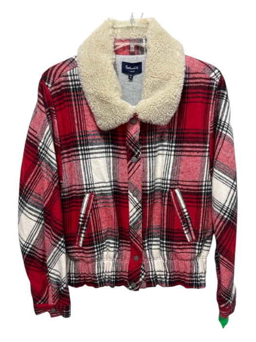 Splendid Size L Red, Black, Cream Cotton Flannel Plaid Faux Fur Collar Jacket Red, Black, Cream / L