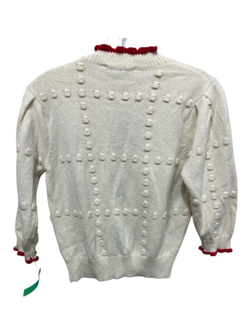 Zara Size S Cream, Red, Green Polyester & Acrylic Puff 1/2 Sleeve Sweater Cream, Red, Green / S