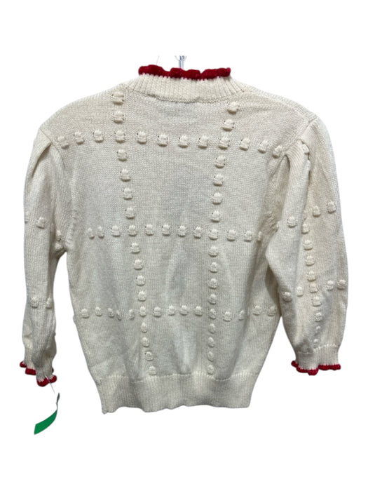 Zara Size S Cream, Red, Green Polyester & Acrylic Puff 1/2 Sleeve Sweater Cream, Red, Green / S