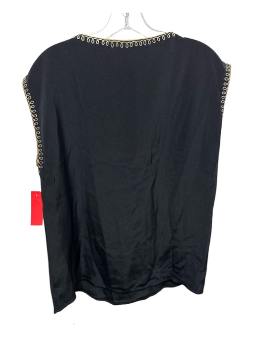 Nili Lotan Size S Black, Silver, Yellow Silk Cap Sleeve embroider neck Boxy Top Black, Silver, Yellow / S