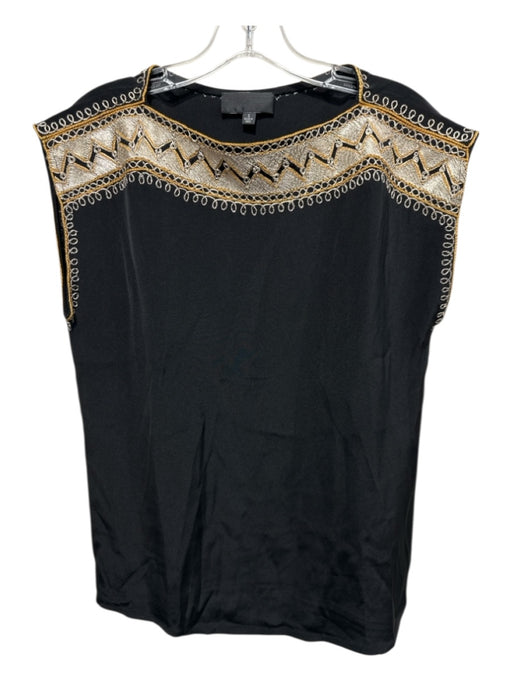 Nili Lotan Size S Black, Silver, Yellow Silk Cap Sleeve embroider neck Boxy Top Black, Silver, Yellow / S