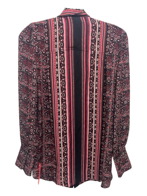 A.L.C. Size 4 Black, Pink, Red Silk Long Sleeve Paisley Tie Neck Button up Top Black, Pink, Red / 4