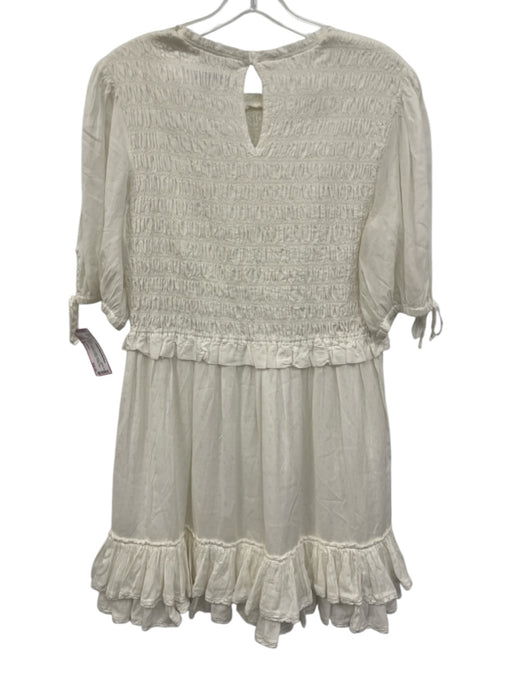 ALLSAINTS Size 8 White Viscose & Cotton Short Puff Sleeve Smocked Bodice Dress White / 8