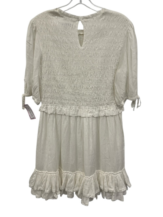ALLSAINTS Size 8 White Viscose & Cotton Short Puff Sleeve Smocked Bodice Dress White / 8