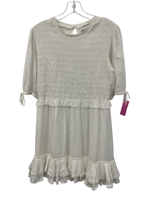ALLSAINTS Size 8 White Viscose & Cotton Short Puff Sleeve Smocked Bodice Dress White / 8