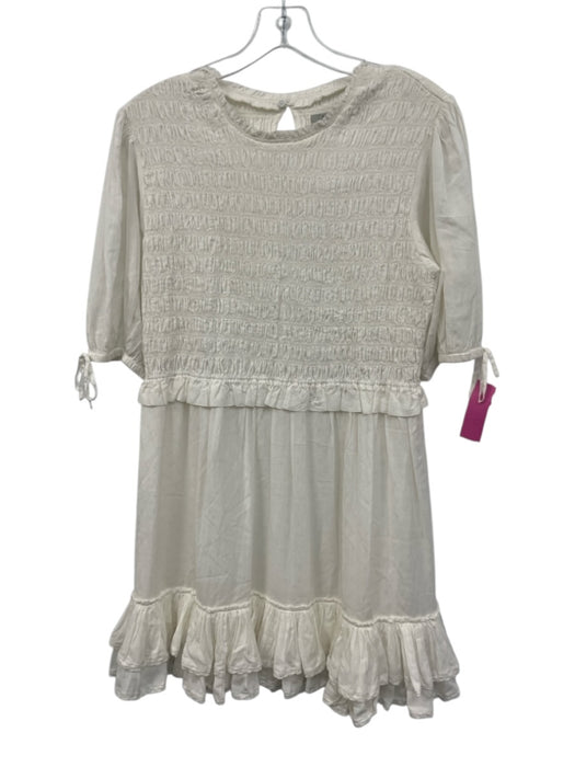 ALLSAINTS Size 8 White Viscose & Cotton Short Puff Sleeve Smocked Bodice Dress White / 8