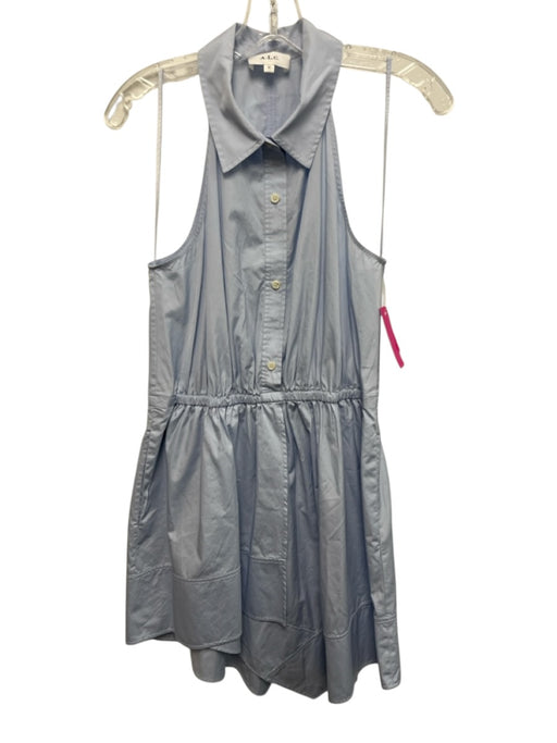 A.L.C. Size 10 Light Blue Cotton Sleeveless Collar Buttons Mini Dress Light Blue / 10