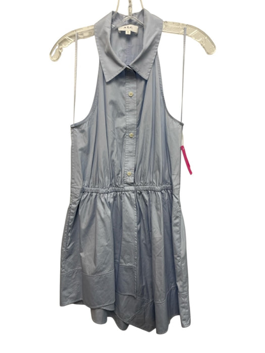 A.L.C. Size 10 Light Blue Cotton Sleeveless Collar Buttons Mini Dress Light Blue / 10