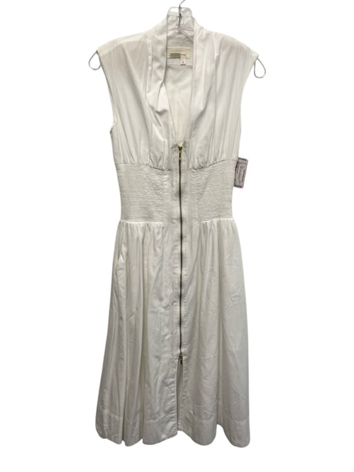 By Anthropologie Size XS White Cotton Sleeveless Smocked Waist Zip Up Midi Dress White / XS