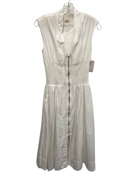 By Anthropologie Size XS White Cotton Sleeveless Smocked Waist Zip Up Midi Dress White / XS
