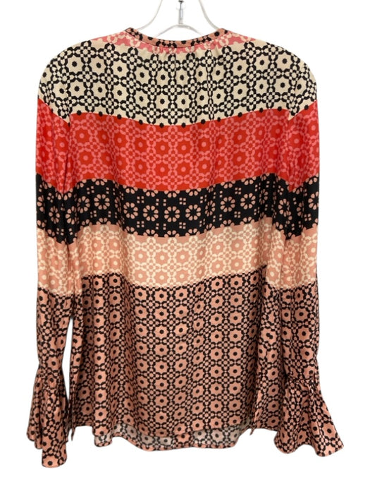 Derek Lam 10 Crosby Size 4 Red, Pink, Black Silk Long Sleeve Abstract Print Top Red, Pink, Black / 4
