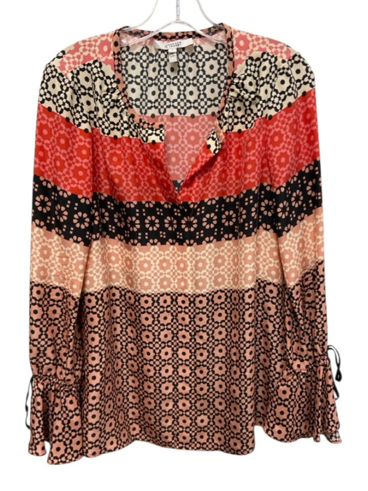 Derek Lam 10 Crosby Size 4 Red, Pink, Black Silk Long Sleeve Abstract Print Top Red, Pink, Black / 4