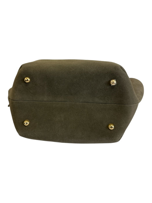 DeMellier Olive Green Suede Magnetic Clasp Top Handles Shoulder Bag Olive Green / S