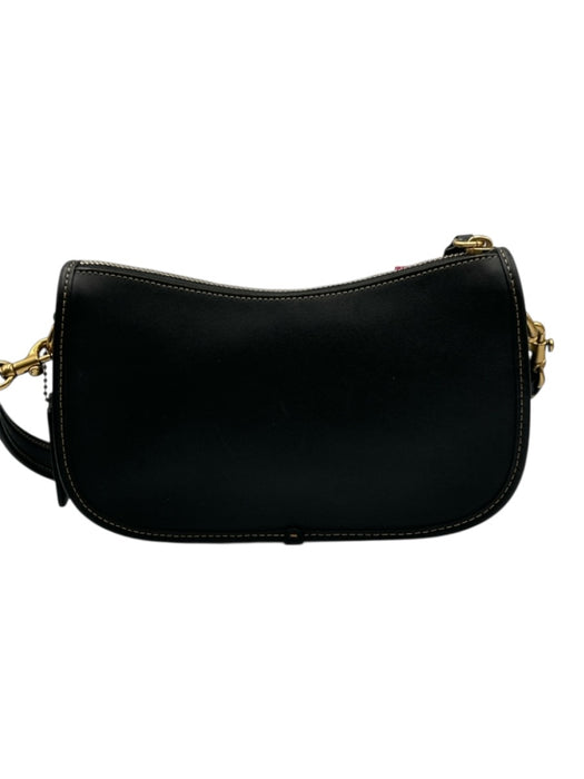 Coach Black Leather Zip Top Crescent Turnlock Shoulder Bag Black / S