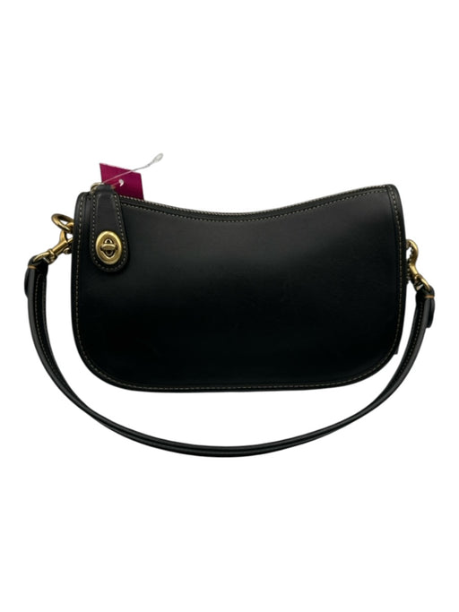 Coach Black Leather Zip Top Crescent Turnlock Shoulder Bag Black / S