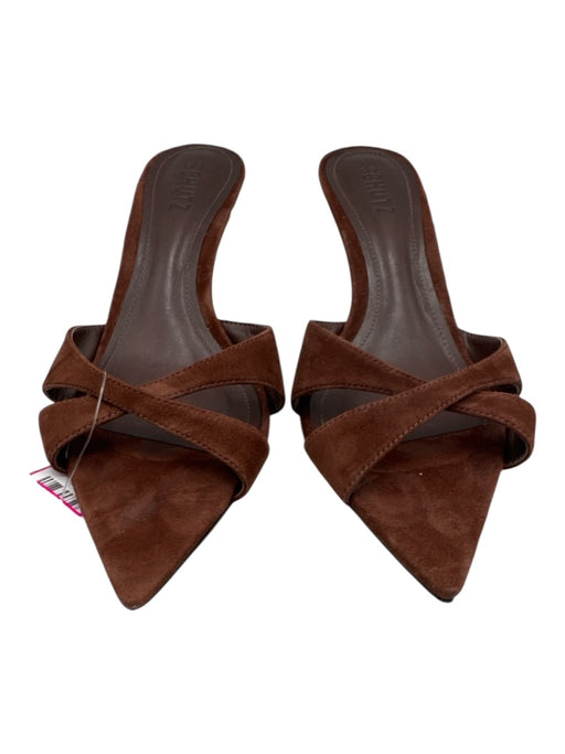 Schutz Shoe Size 9 Brown Suede Pointed Toe Criss Cross Mule Low Heel Sandals Brown / 9