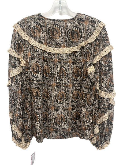 Ulla Johnson Size 4 Brown, cream & black Cotton Blend Long Sleeve Floral Top Brown, cream & black / 4