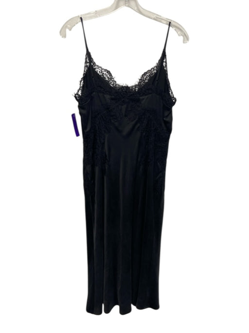 L'agence Size 8 Black Silk Spaghetti Strap Lace Trim Midi Dress Black / 8