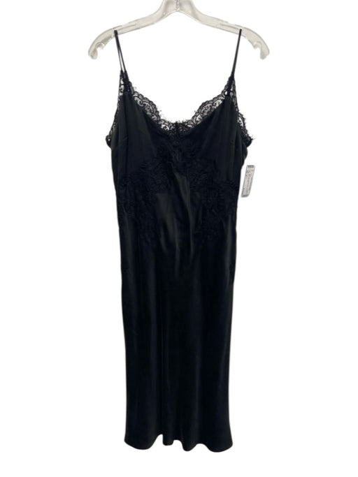 L'agence Size 8 Black Silk Spaghetti Strap Lace Trim Midi Dress Black / 8